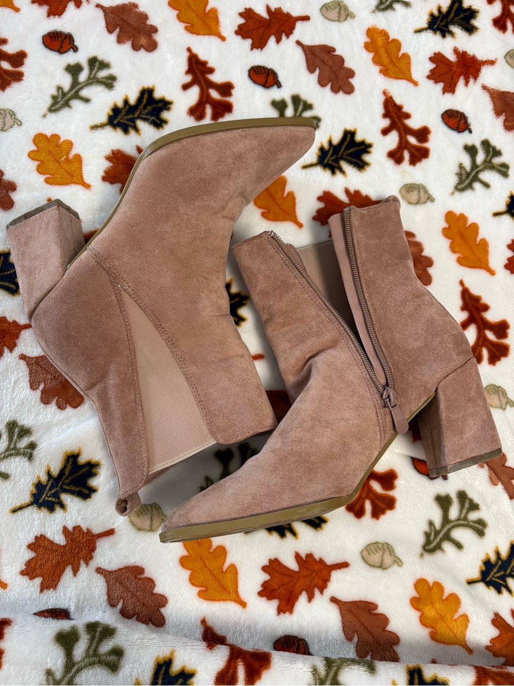 Blush Suede Ankle Booties with Block Heel
